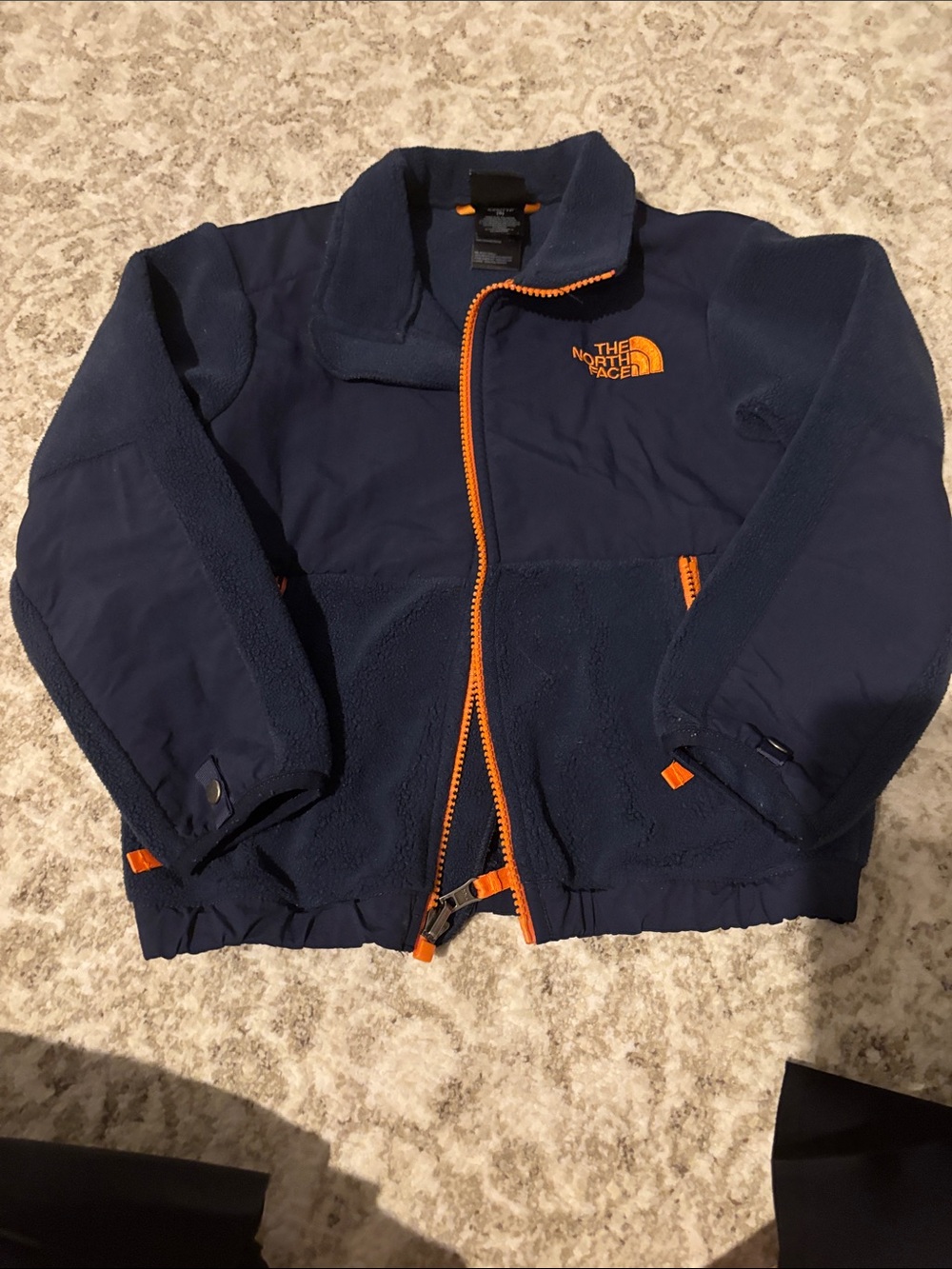 The North Face Navy Fleece Jacket with Orange Accents - Kids